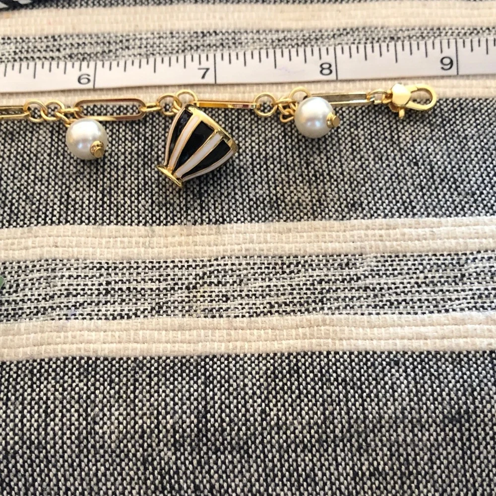 kate spade Gold-Tone Bracelet with Black Enamel Charm and Pearl Drops - Picture 10 of 10